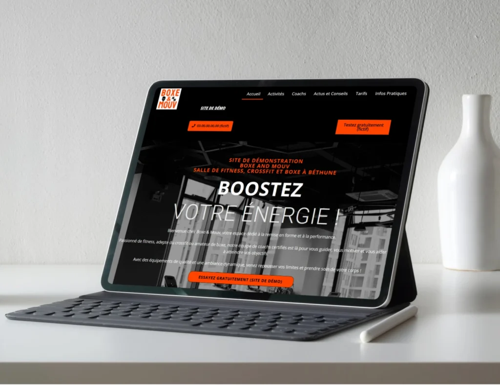 Site de Boxe and Mouv ouvert sur un écran d'ordinateur portable